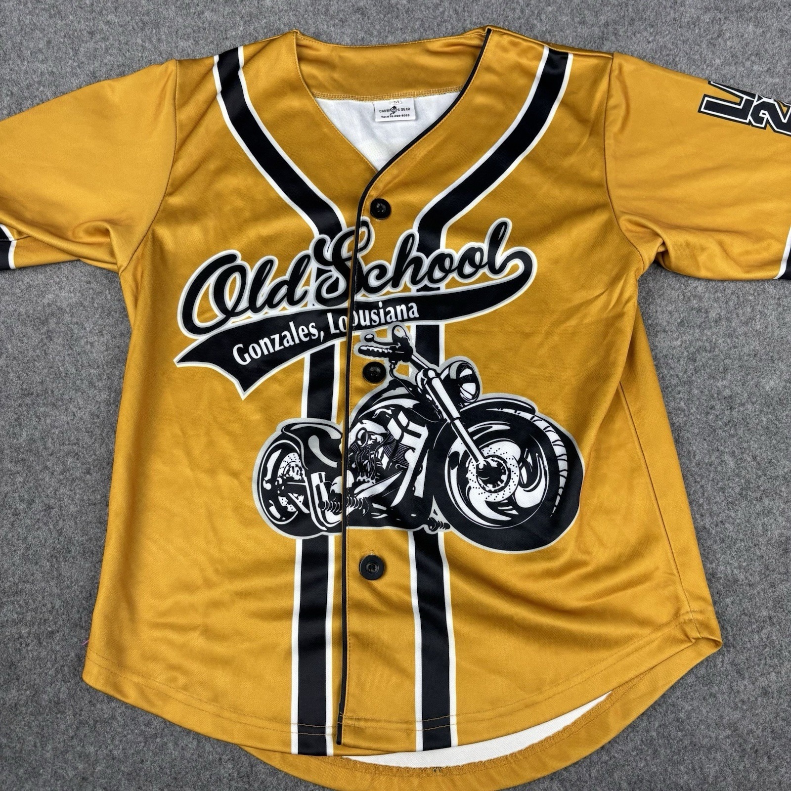 Old Skool Jersey Mens Medium Biker Gonzales Louisiana Streetwear Motorcycle Gold